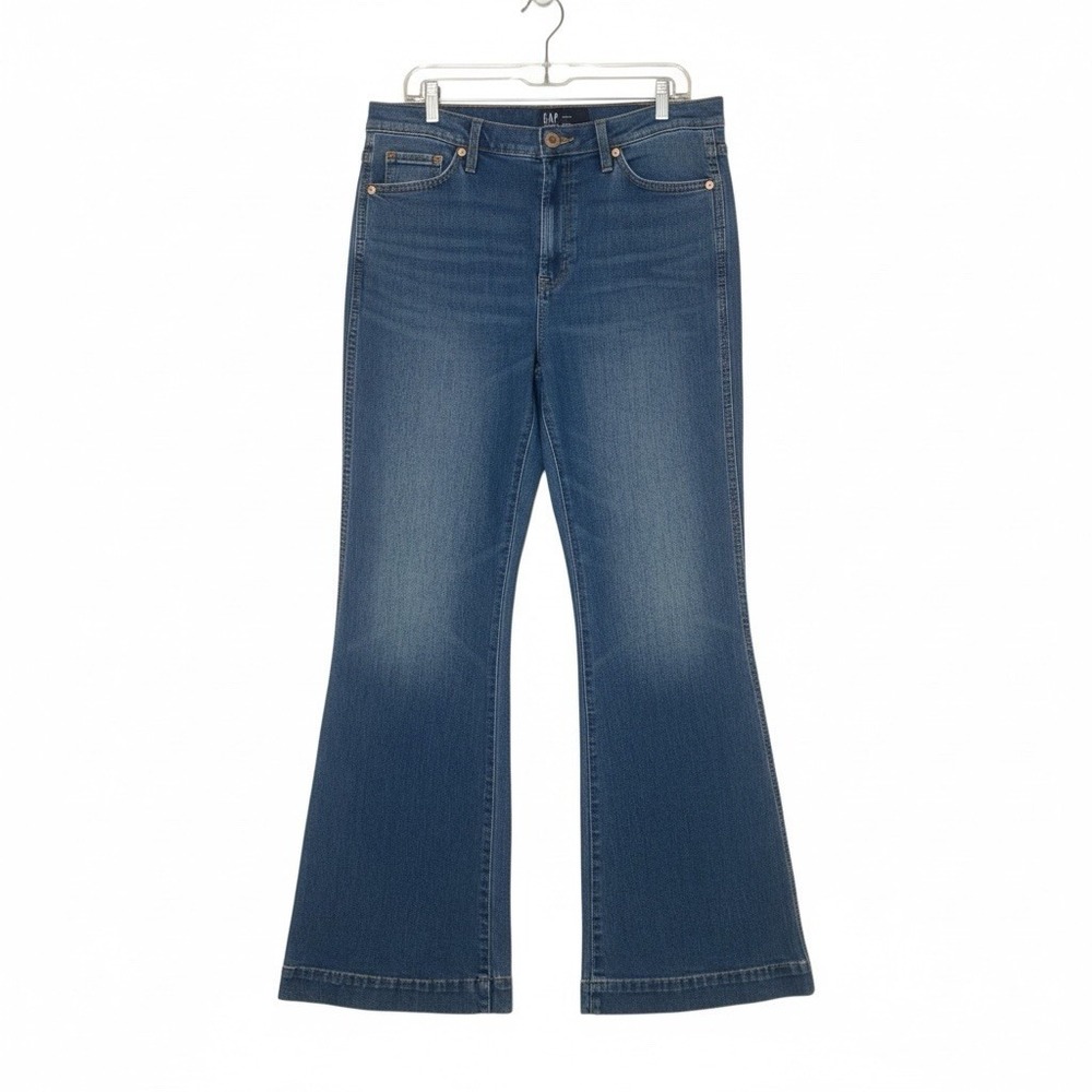 High Rise Flare Leg Jeans Women size 14 Dark Wash Stretch Cowgirl Western
